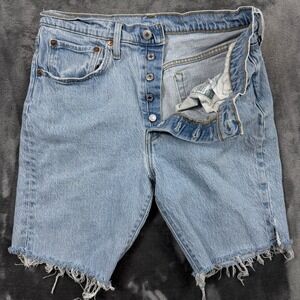 Levi's 501 Original Shorts Mens W30 Light Blue Denim Raw Hem Button Fly